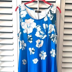 Fit & Flare Maxi Summer Dress in Lovely Blue with White Flowers
